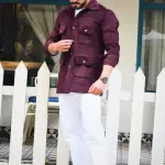 Wine Corduroy Hunting Shacket | Premium Men's Outerwear | Classic Shirt-Jacket Design | Comfortable Cotton Corduroy | Size 36-44